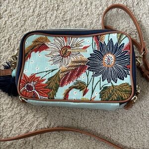 Spartina 449 Floral Embroidered Crossbody Bag - Blue and Brown